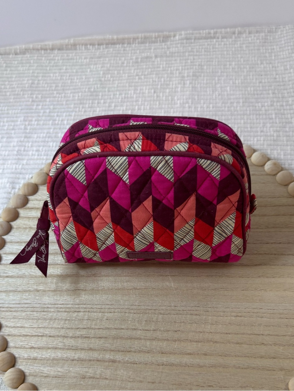 Vera Bradley Bohemian Chevron Cosmetic Makeup Bag Plastic Lined Travel Pouch